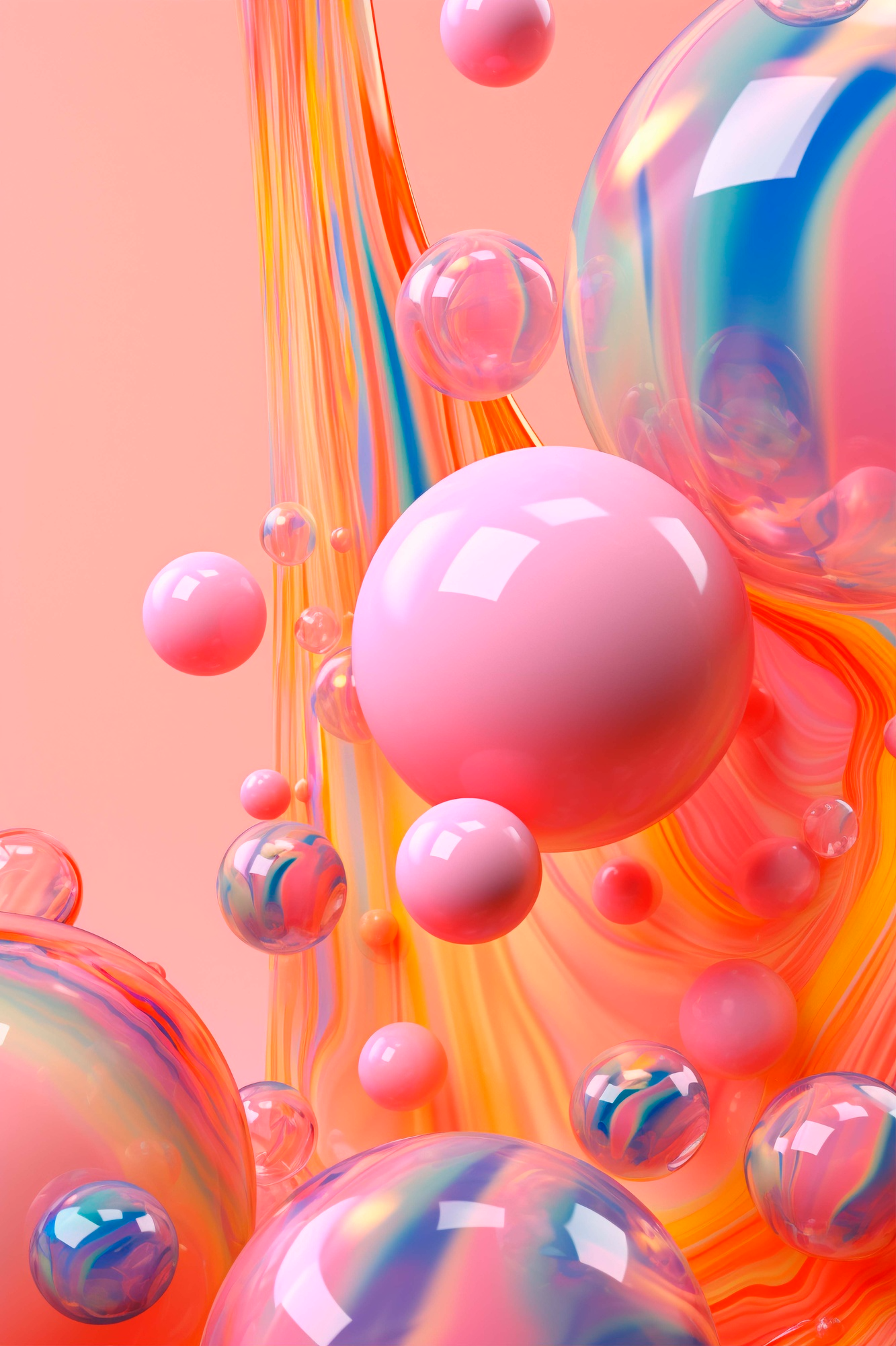 Pink liquid bubbles