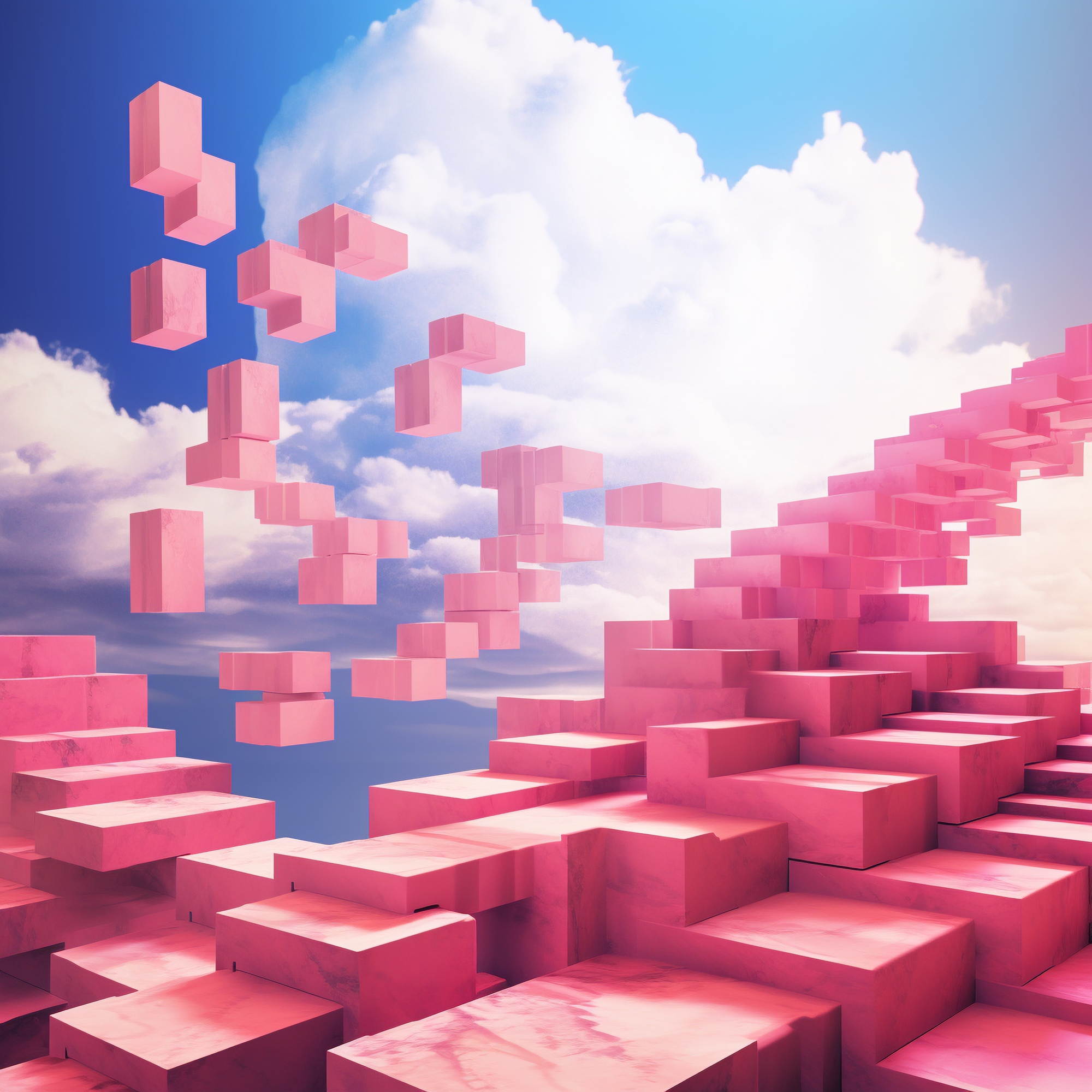 Pink stairs in clouds